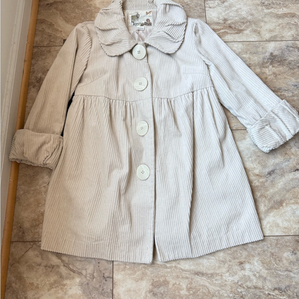 Cream Corduroy Coat with Large Buttons